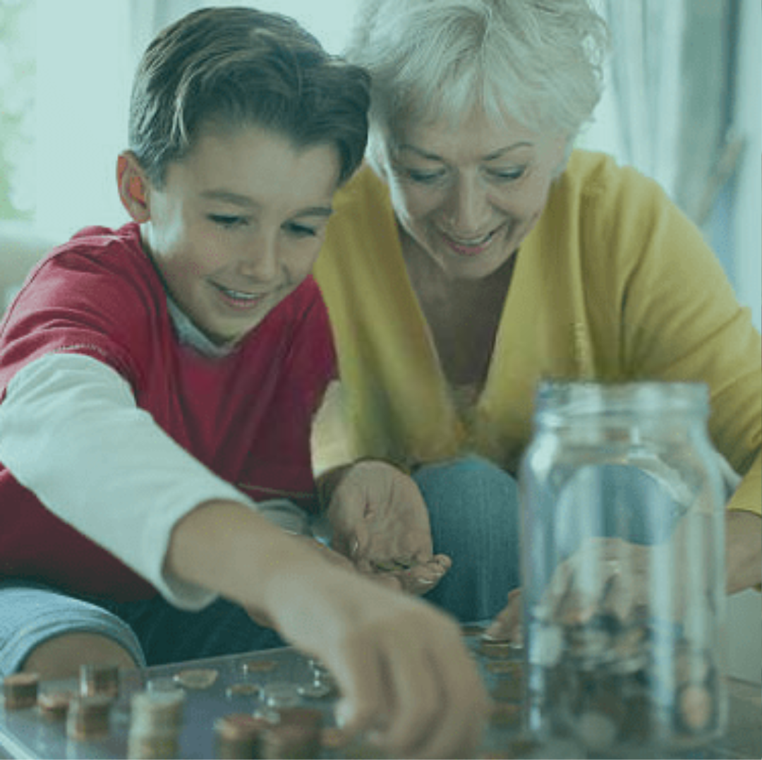 Family Law: Child arrangement image featuring a child and grandparent counting coins in Perth, representing financial arrangements for children.